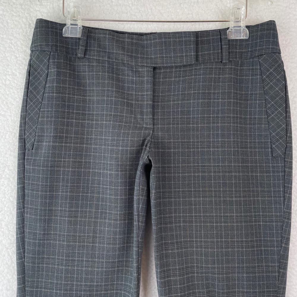Ann Taylor LOFT Marisa Straight Plaid Grey Cropped Cuffed Trousers Size 8